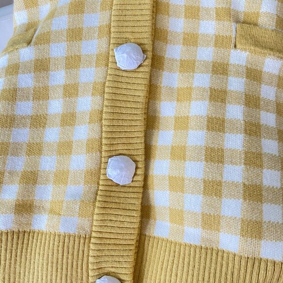 Joie gingham preppy oversized cardgian size medium New mustard white check - Picture 11 of 11